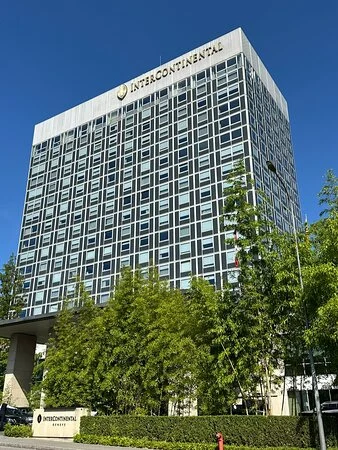 The InterContinental Geneva hotel tower on a clear day